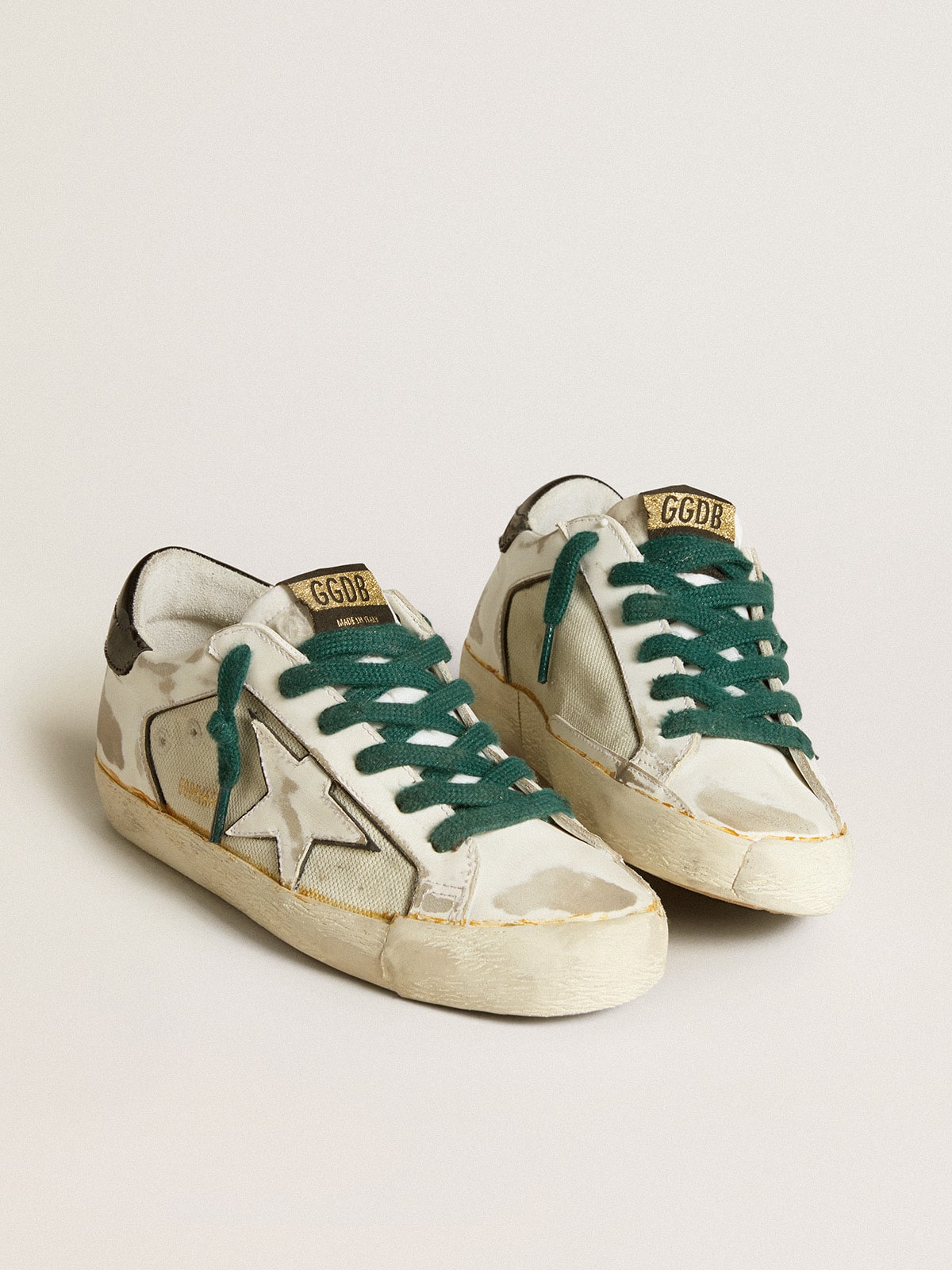 Women's Super-Star LAB in white leather with white star and black heel tab