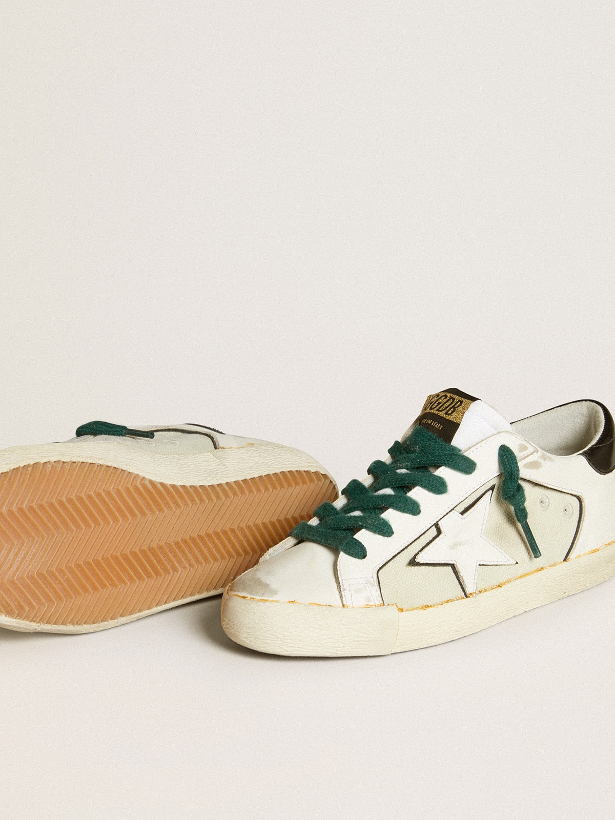 Women's Super-Star LAB in white leather with white star and black heel tab