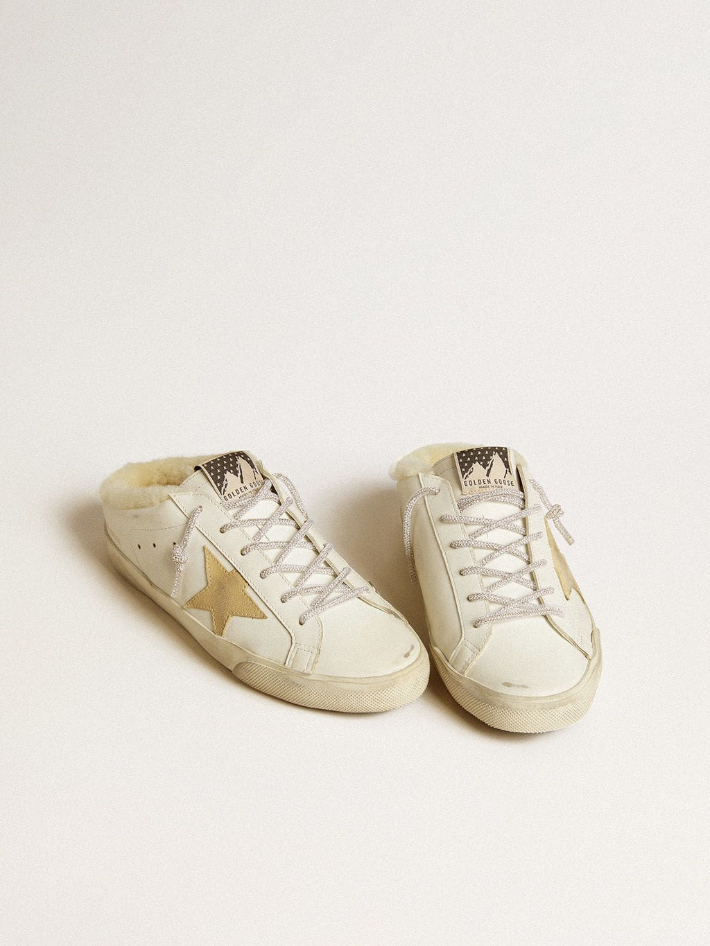 Women's Super-Star Sabots with gold suede star and shearling lining