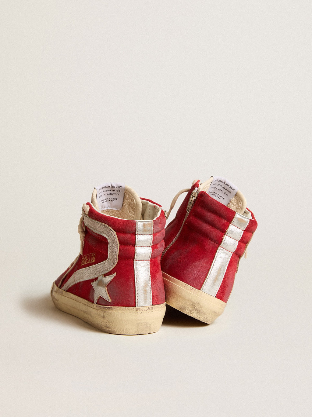 Slide in red suede with silver star and lizard print flash