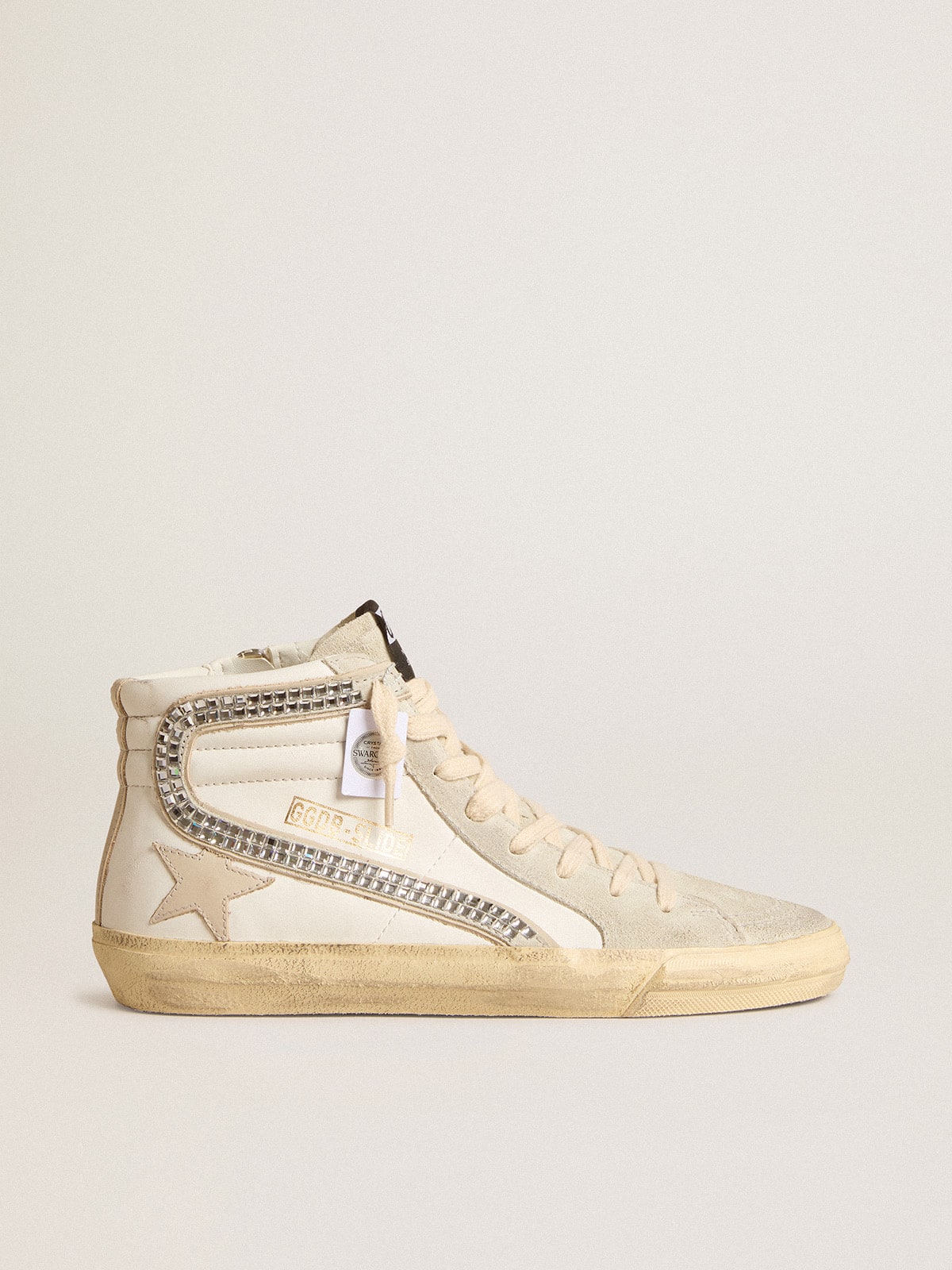 Slide with nude leather star and suede and Swarovski crystal flash