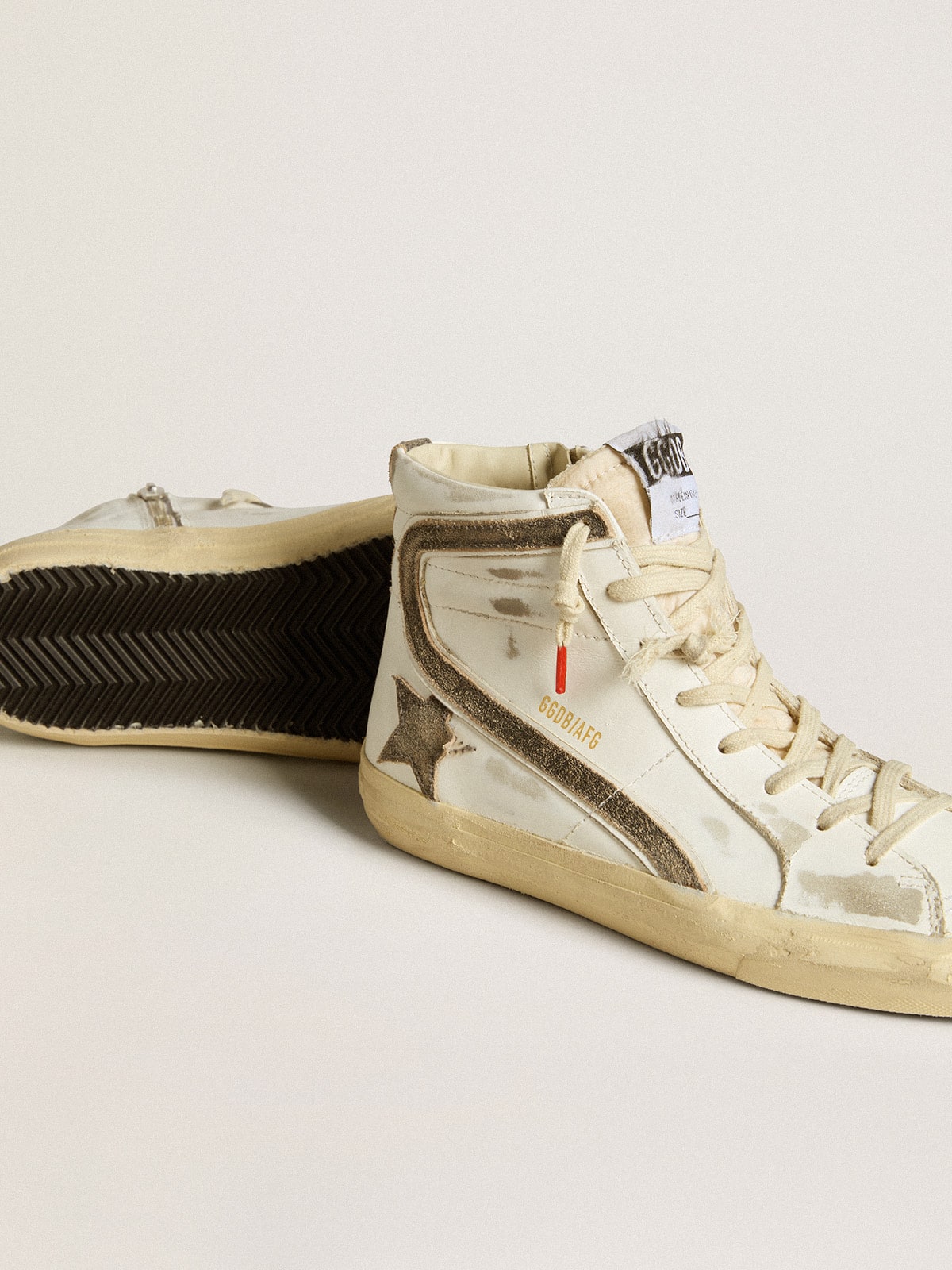 Women's Slide LAB in white leather with star and flash in brown suede