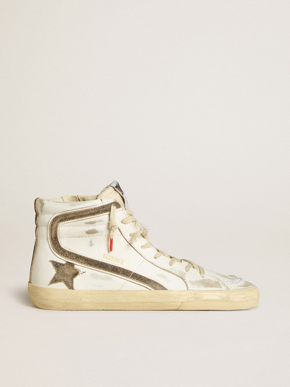 Women's Slide LAB in white leather with star and flash in brown suede