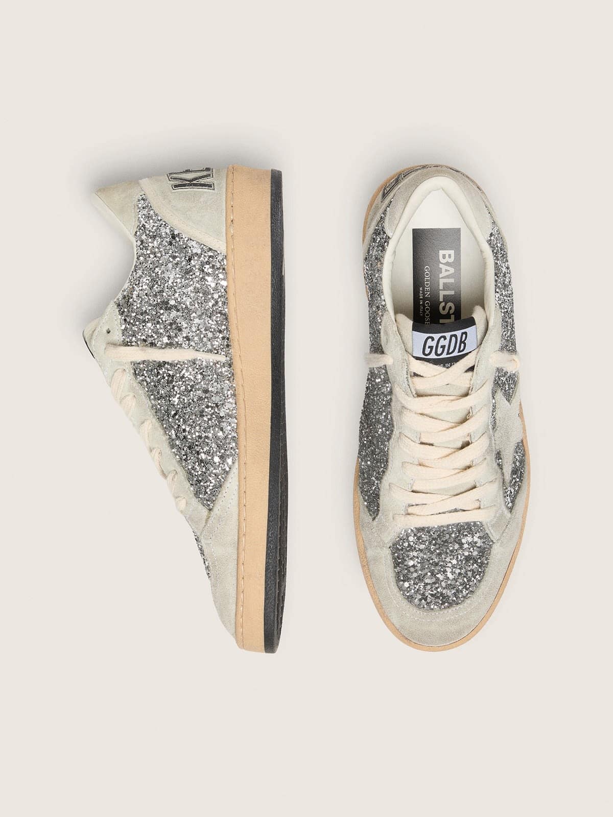 Women's Ball Star in silver glitter with ice-gray suede inserts