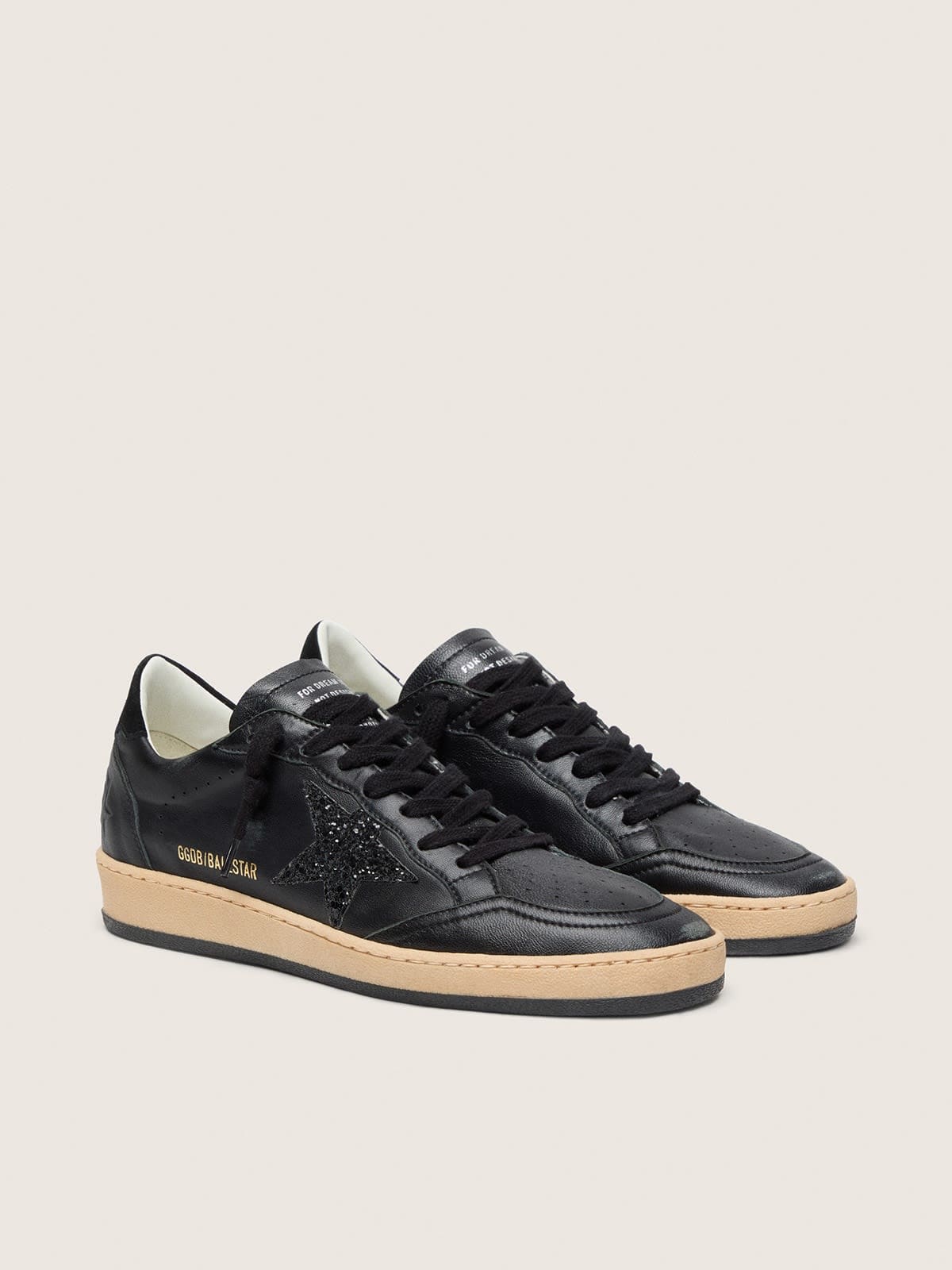 Women's Ball Star in black nappa with black glitter star and suede heel tab