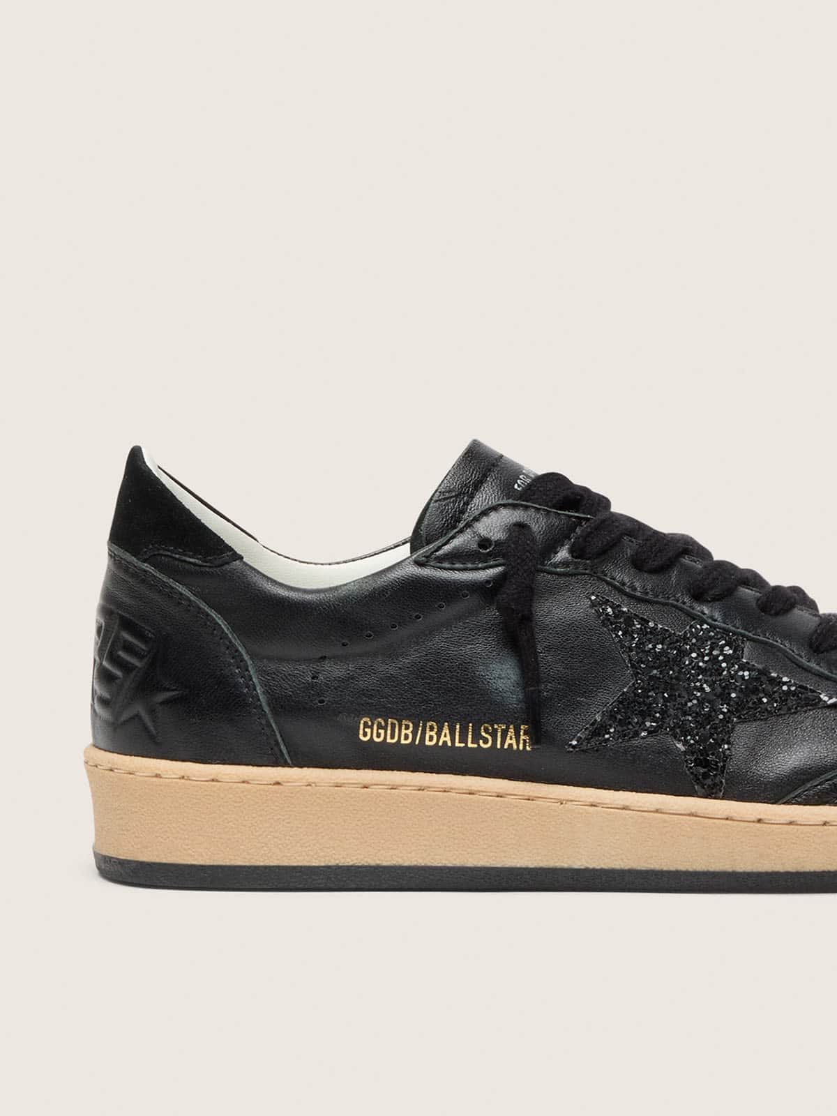 Women's Ball Star in black nappa with black glitter star and suede heel tab