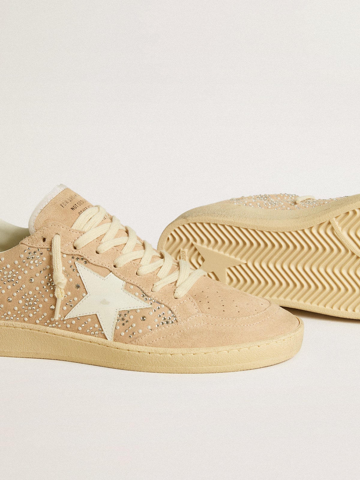 Ball Star in suede and Swarovski crystals with leather star and metallic heel tab