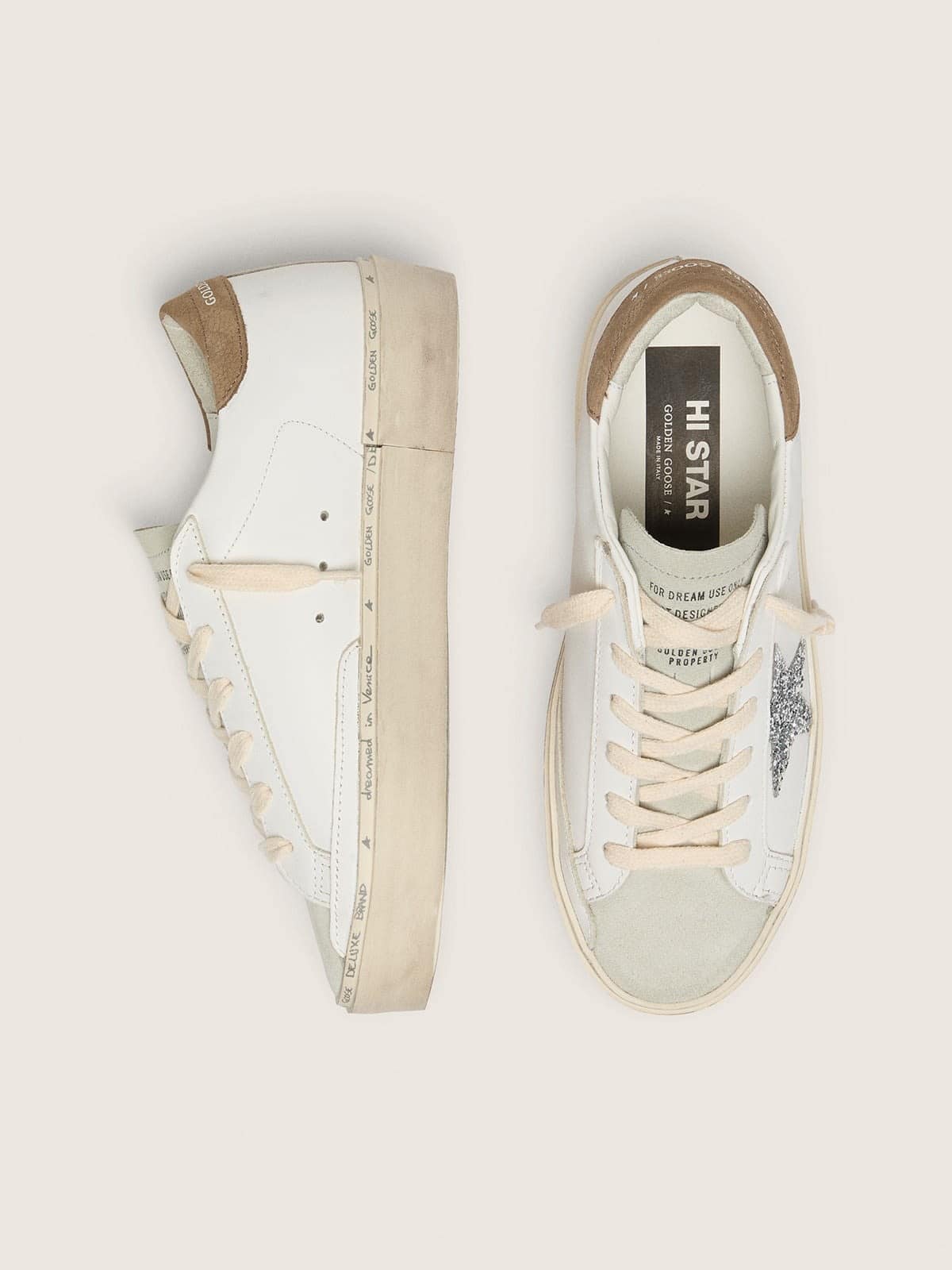 Women's Hi Star with silver glitter star and dove-gray nubuck heel tab
