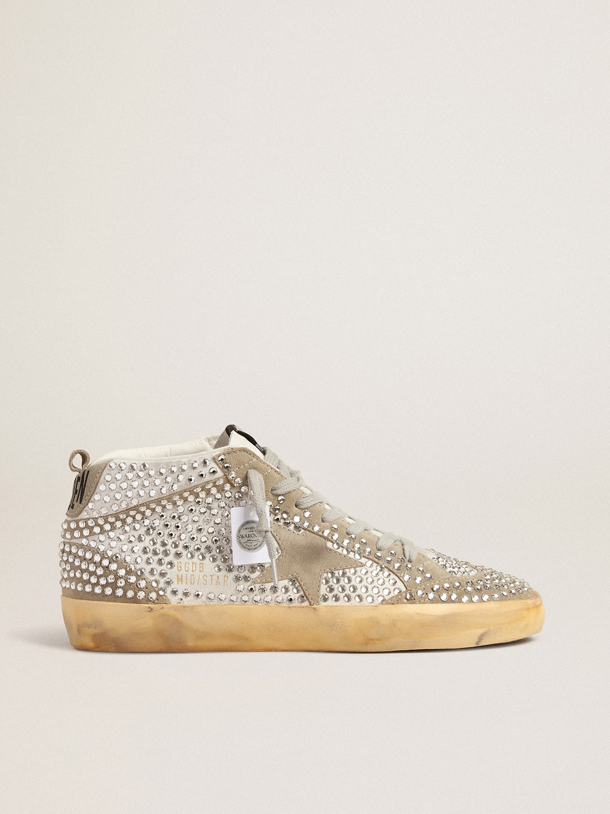 Women's Mid Star in white and dove-gray suede with Swarovski crystals
