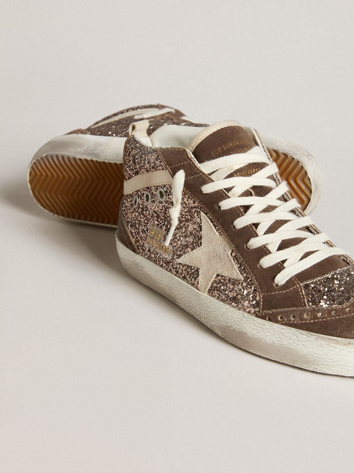 Women's Mid Star in glitter with pearl suede star and brown suede inserts