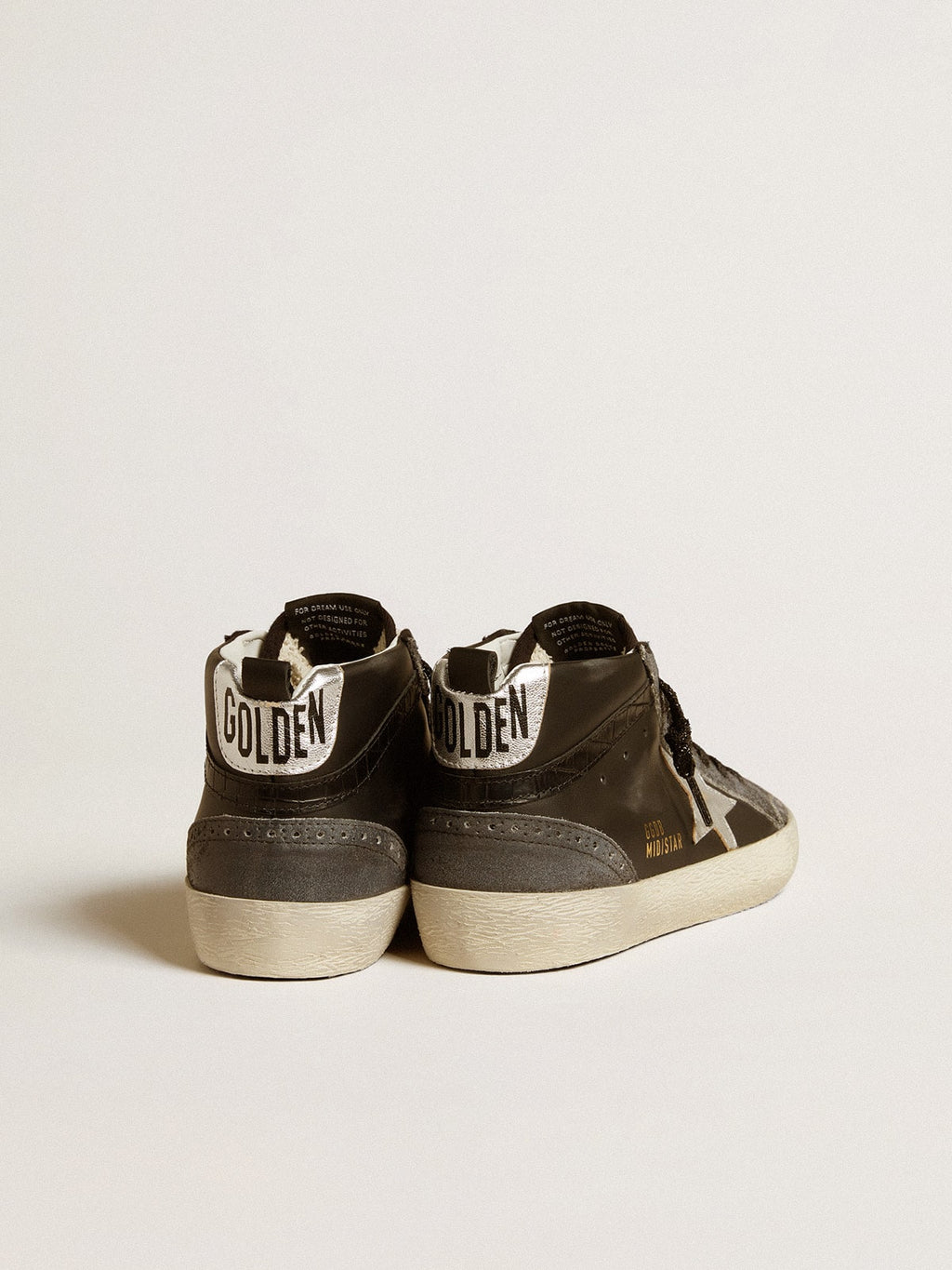 Women's Mid Star in black leather with silver metallic leather star