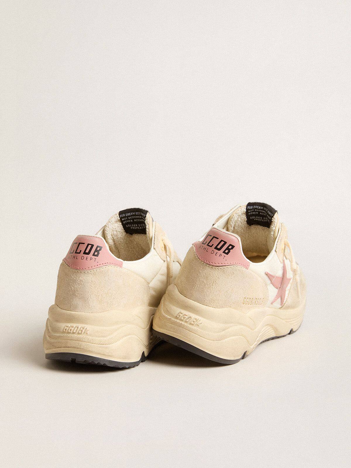 Women's Running Sole in beige nylon with pink leather star and heel tab