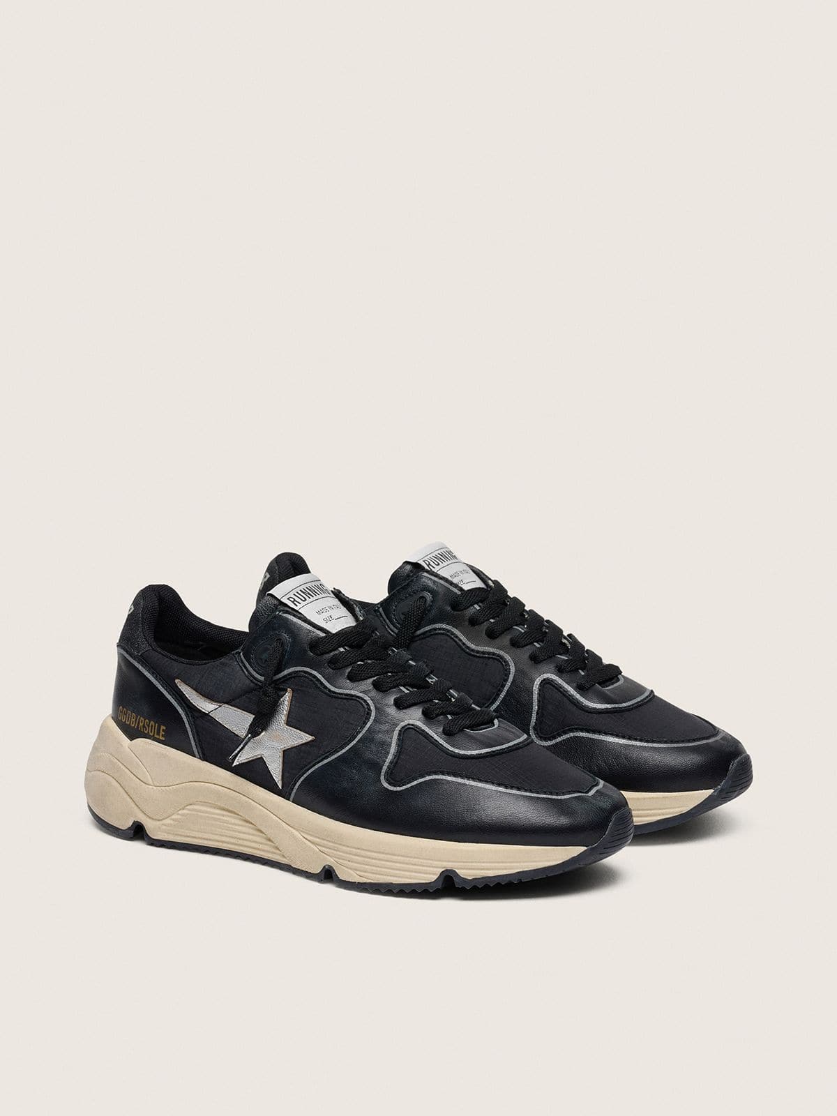 Women's Running Sole in black nappa leather and nylon with a silver leather star