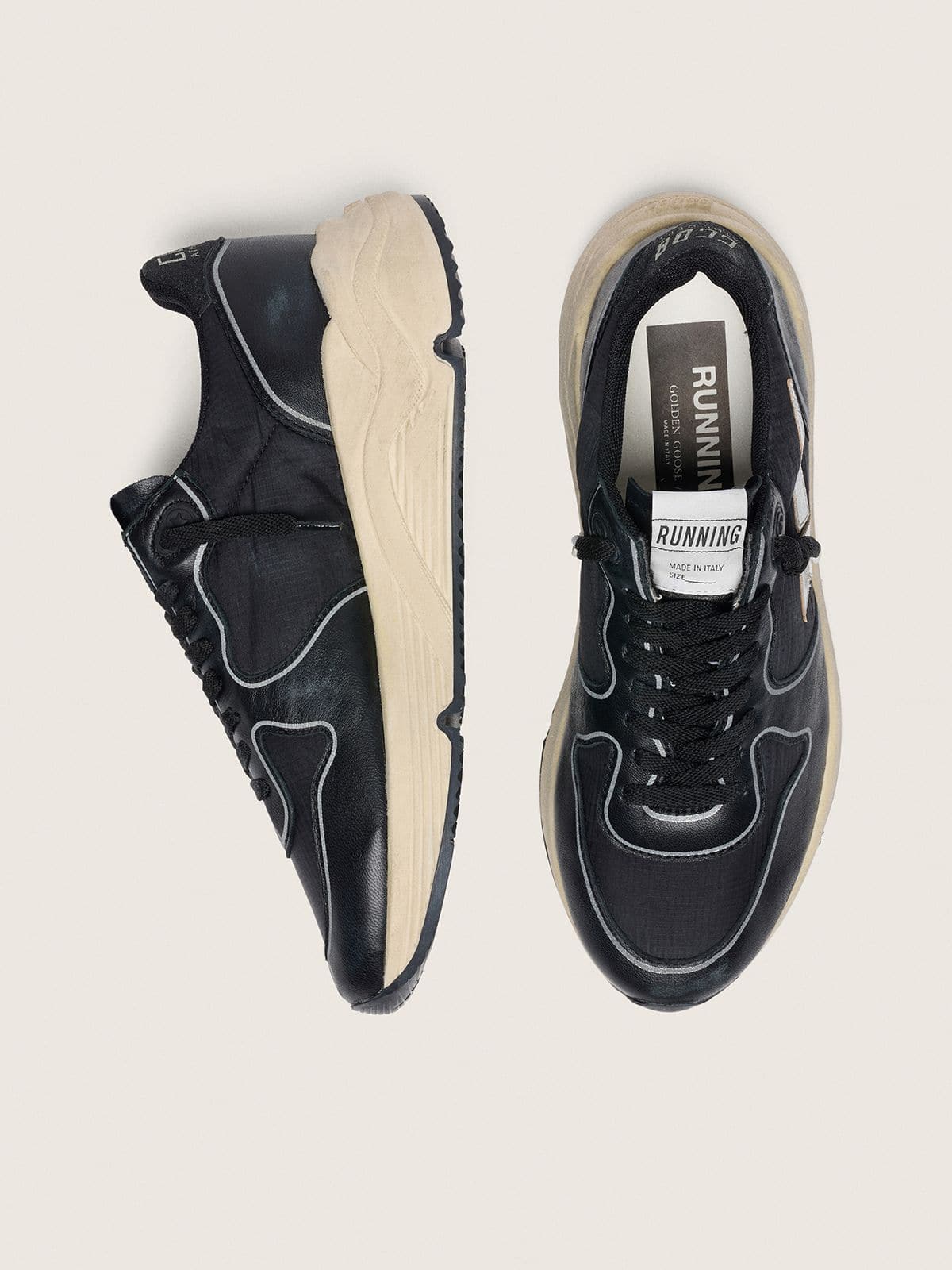 Women's Running Sole in black nappa leather and nylon with a silver leather star