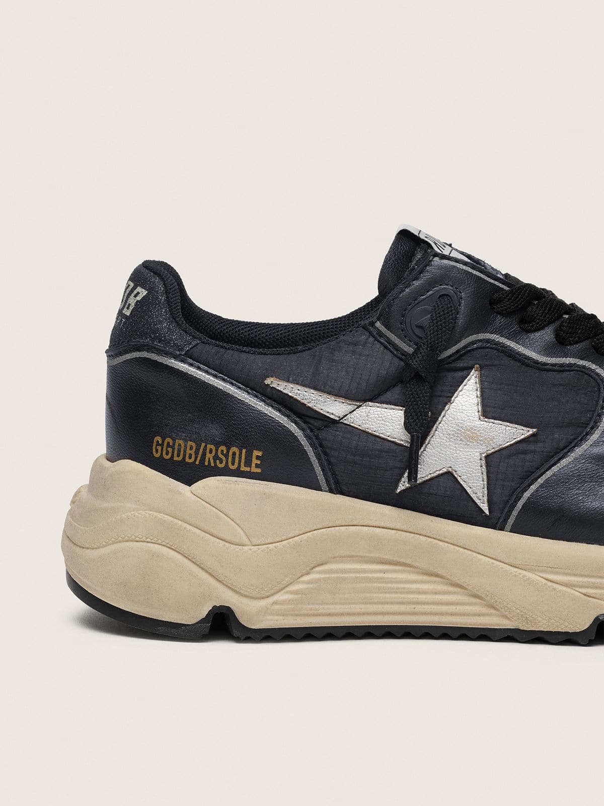 Women's Running Sole in black nappa leather and nylon with a silver leather star
