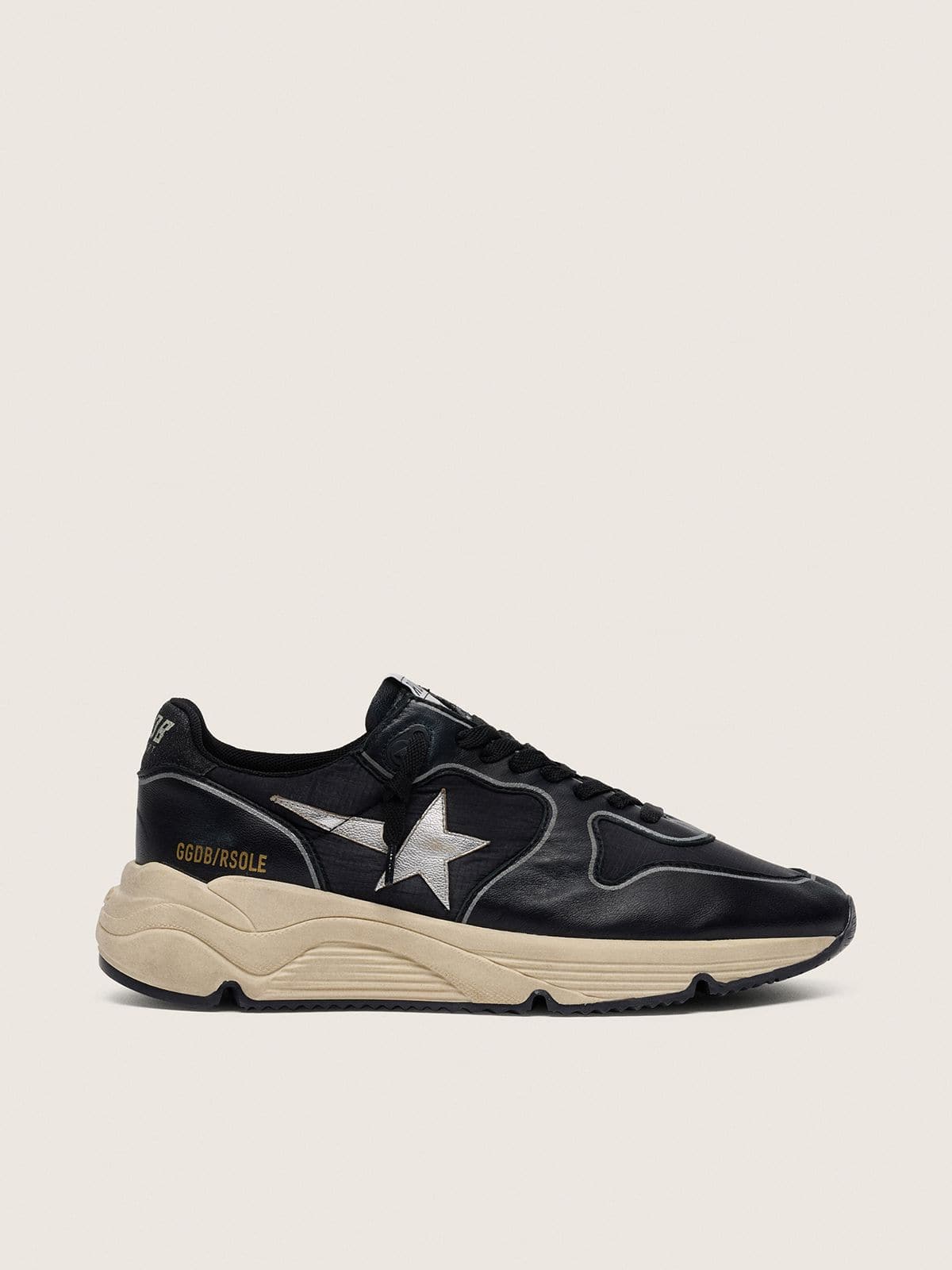 Women's Running Sole in black nappa leather and nylon with a silver leather star