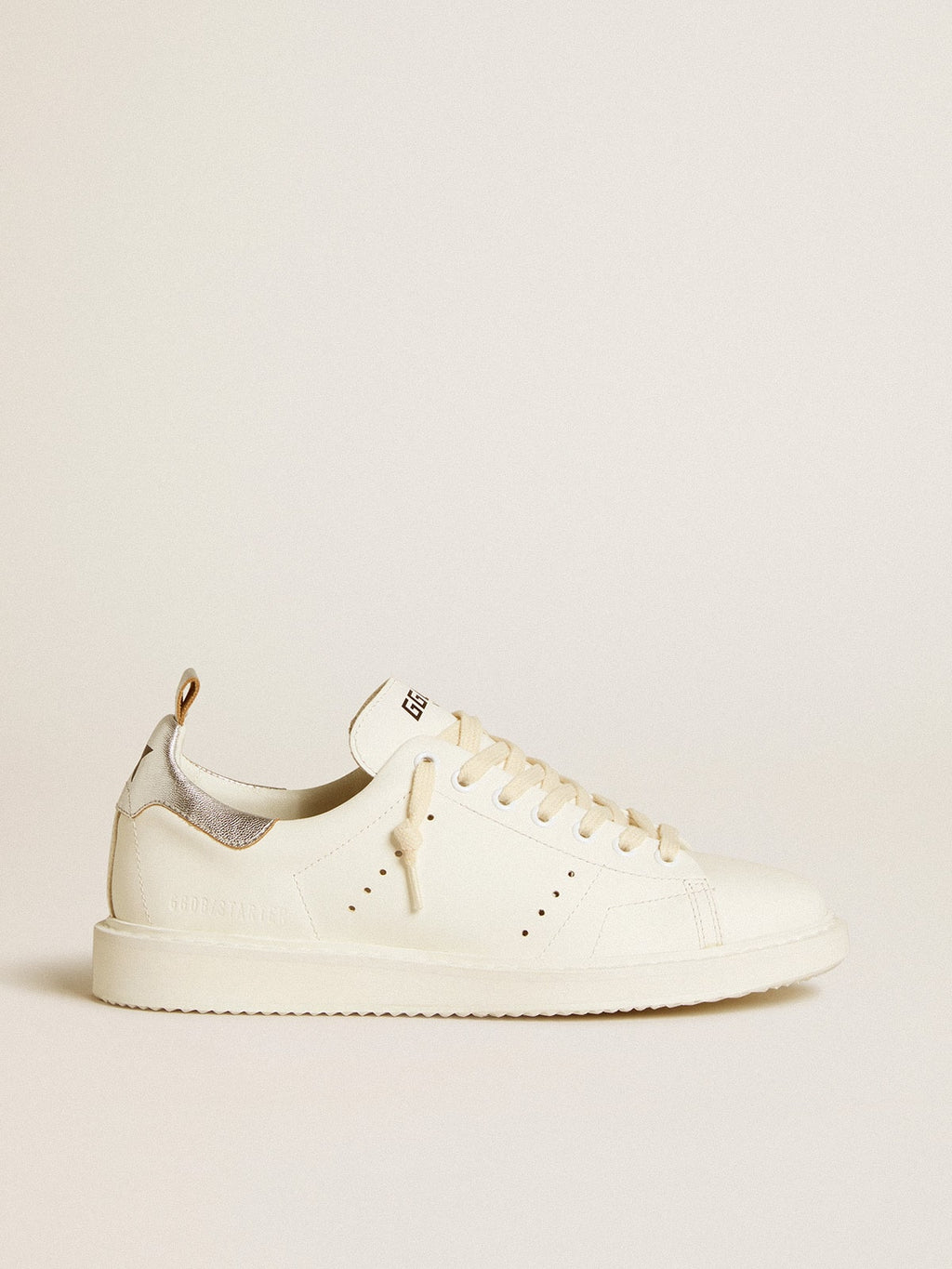 Women's Starter LTD in white leather with silver metallic leather heel tab