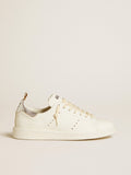 Women's Starter LTD in white leather with silver metallic leather heel tab