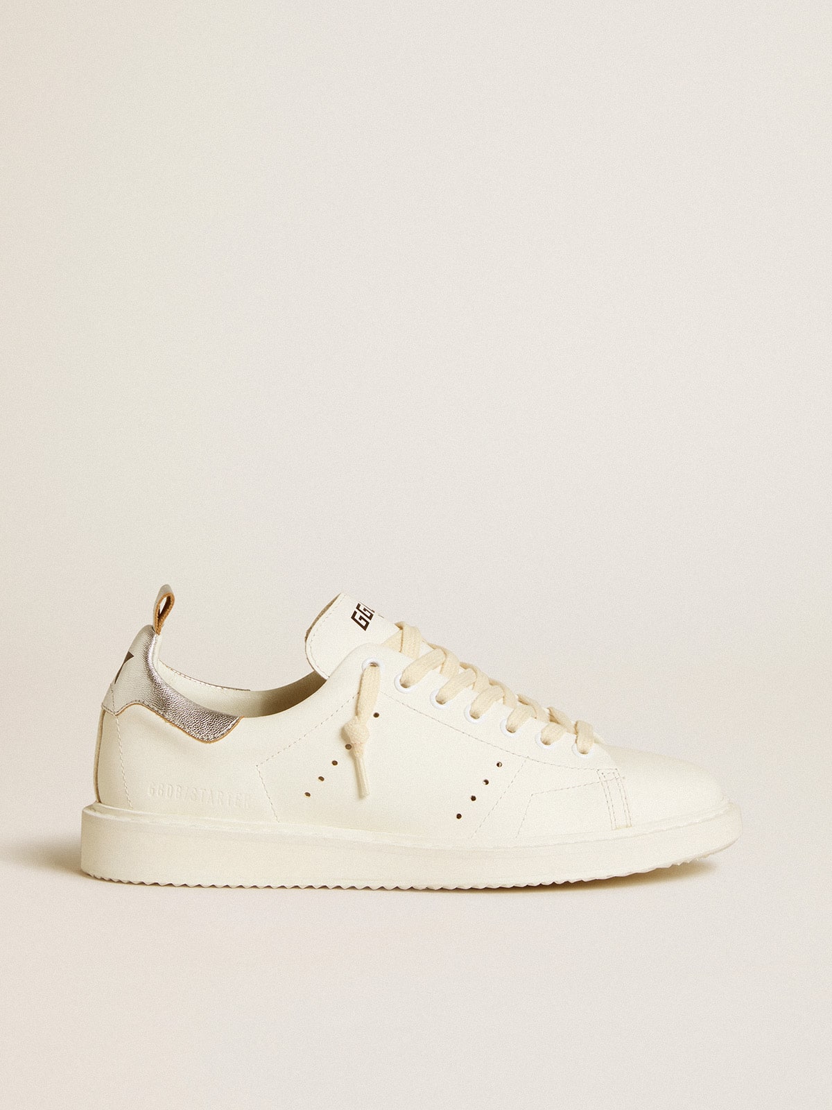 Women's Starter LTD in white leather with silver metallic leather heel tab