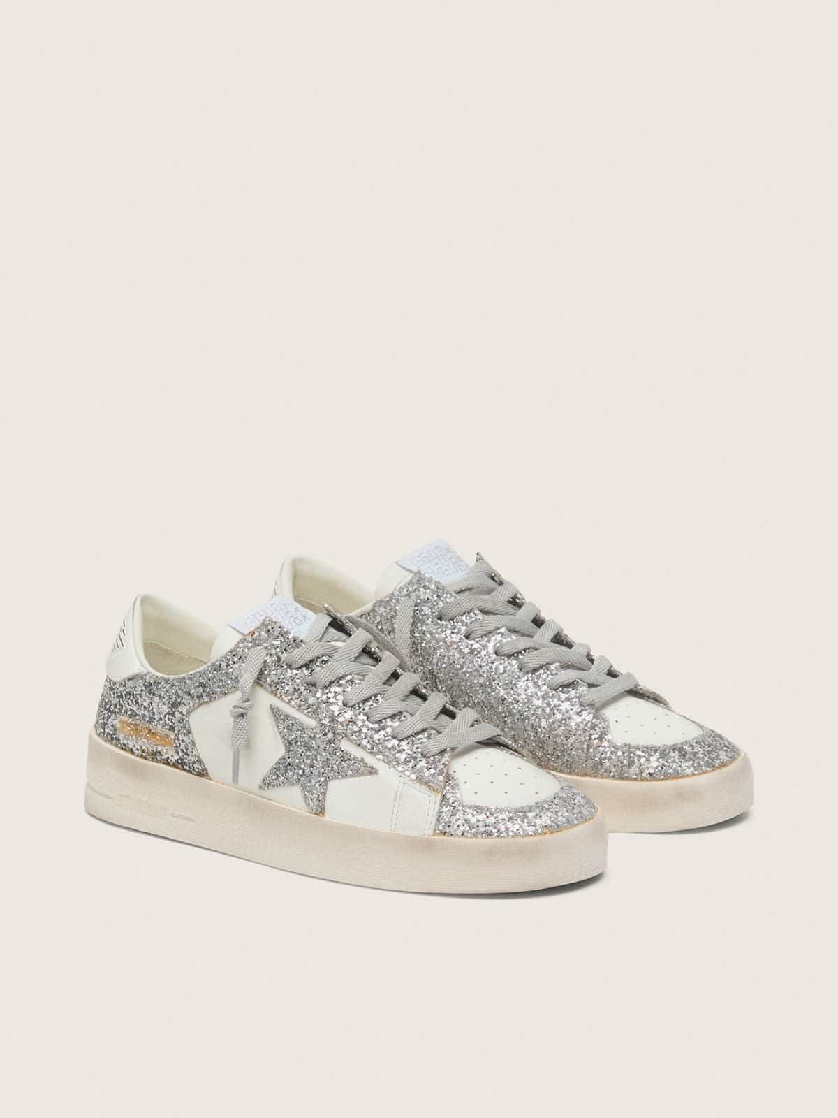 Women's Stardan in white leather and glitter