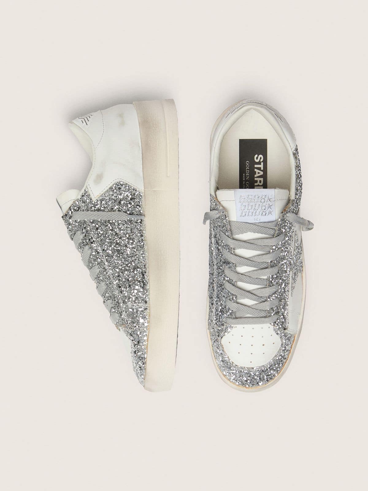 Women's Stardan in white leather and glitter