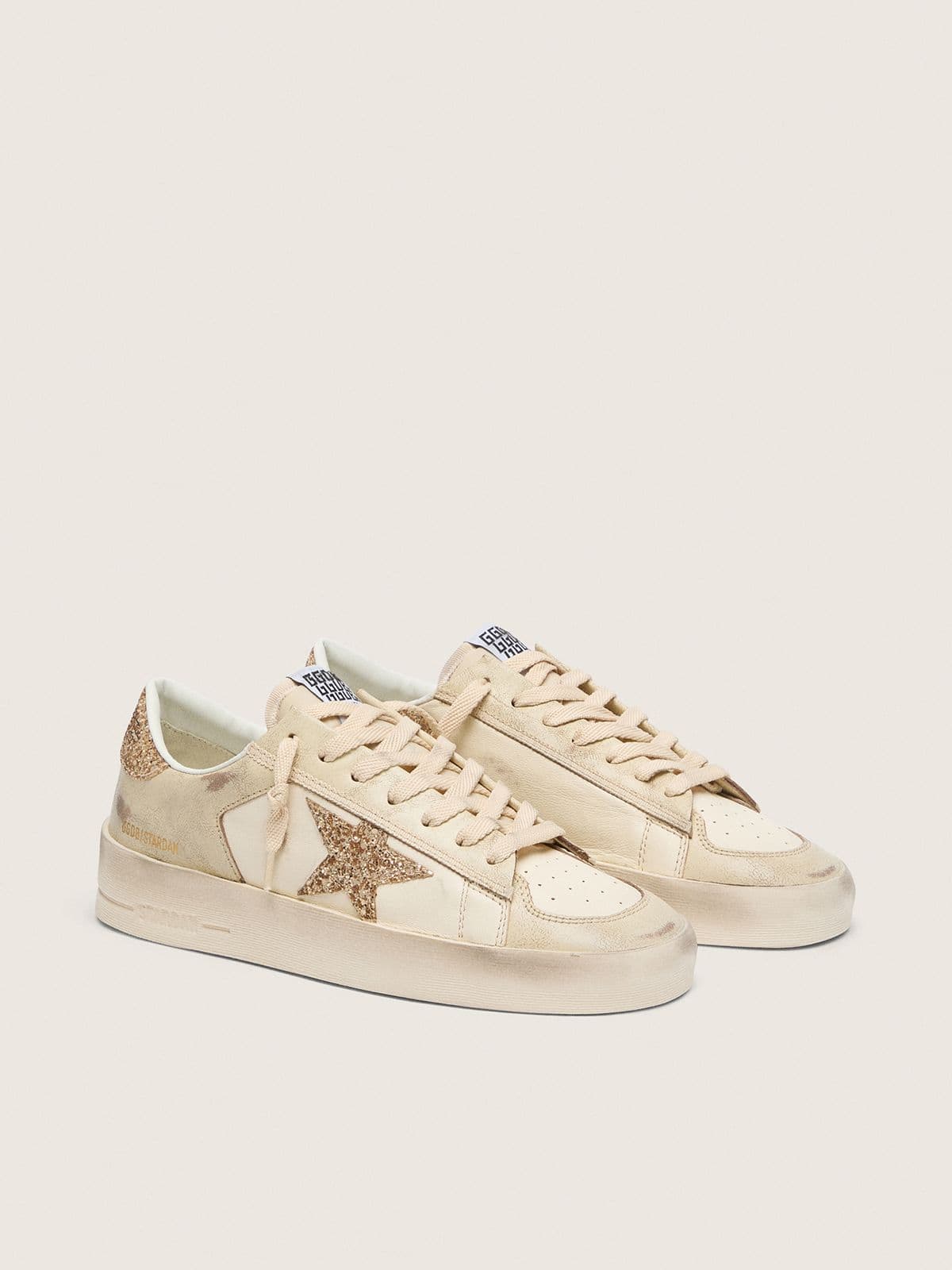 Women's Stardan in ecru nappa leather with gold glitter star and heel tab