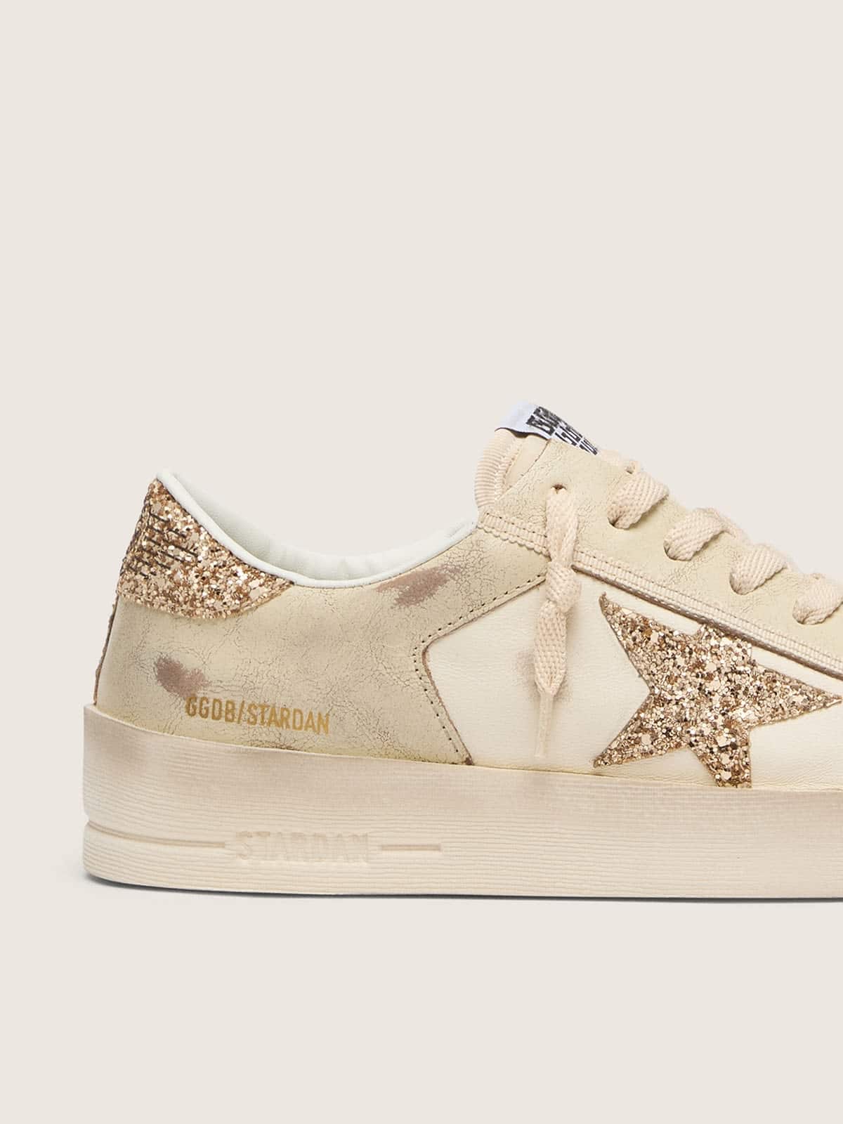 Women's Stardan in ecru nappa leather with gold glitter star and heel tab