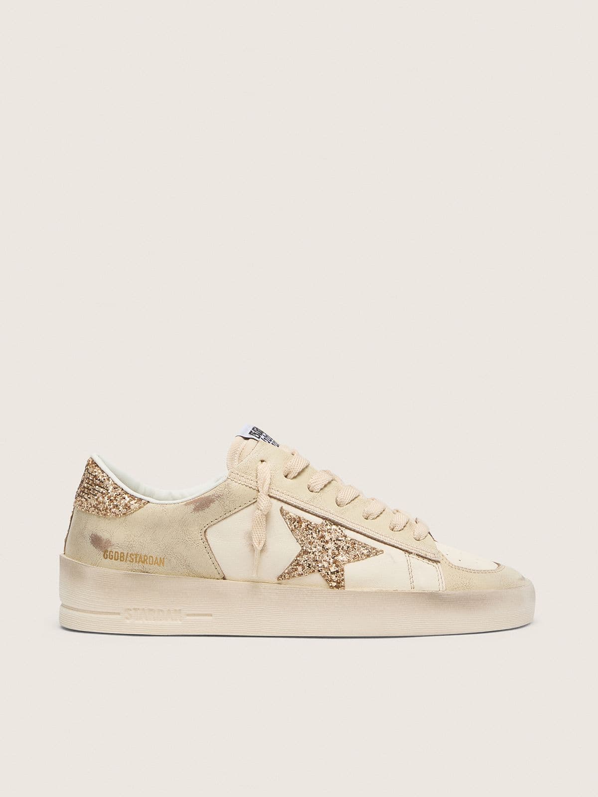 Women's Stardan in ecru nappa leather with gold glitter star and heel tab