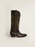 Wish Star boots in black leather with platinum laminated leather inlay star