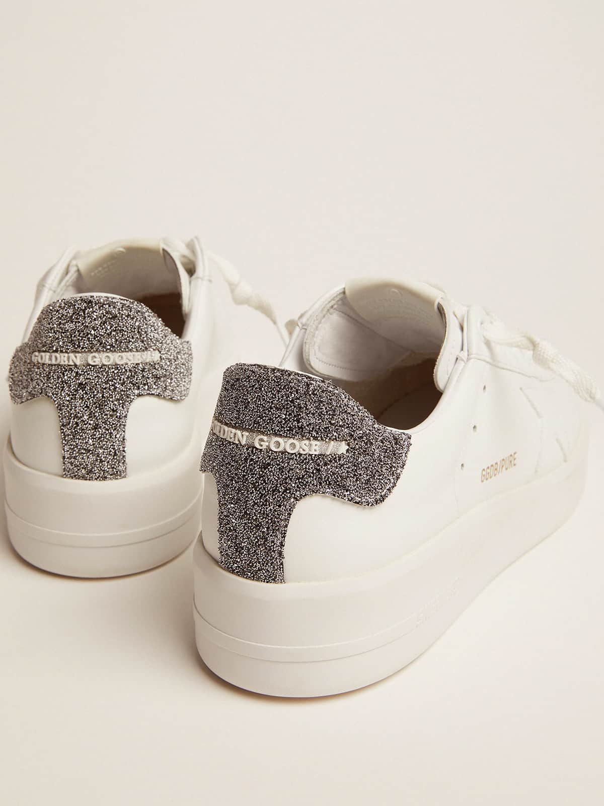 Purestar in white leather with silver Swarovski crystal heel tab
