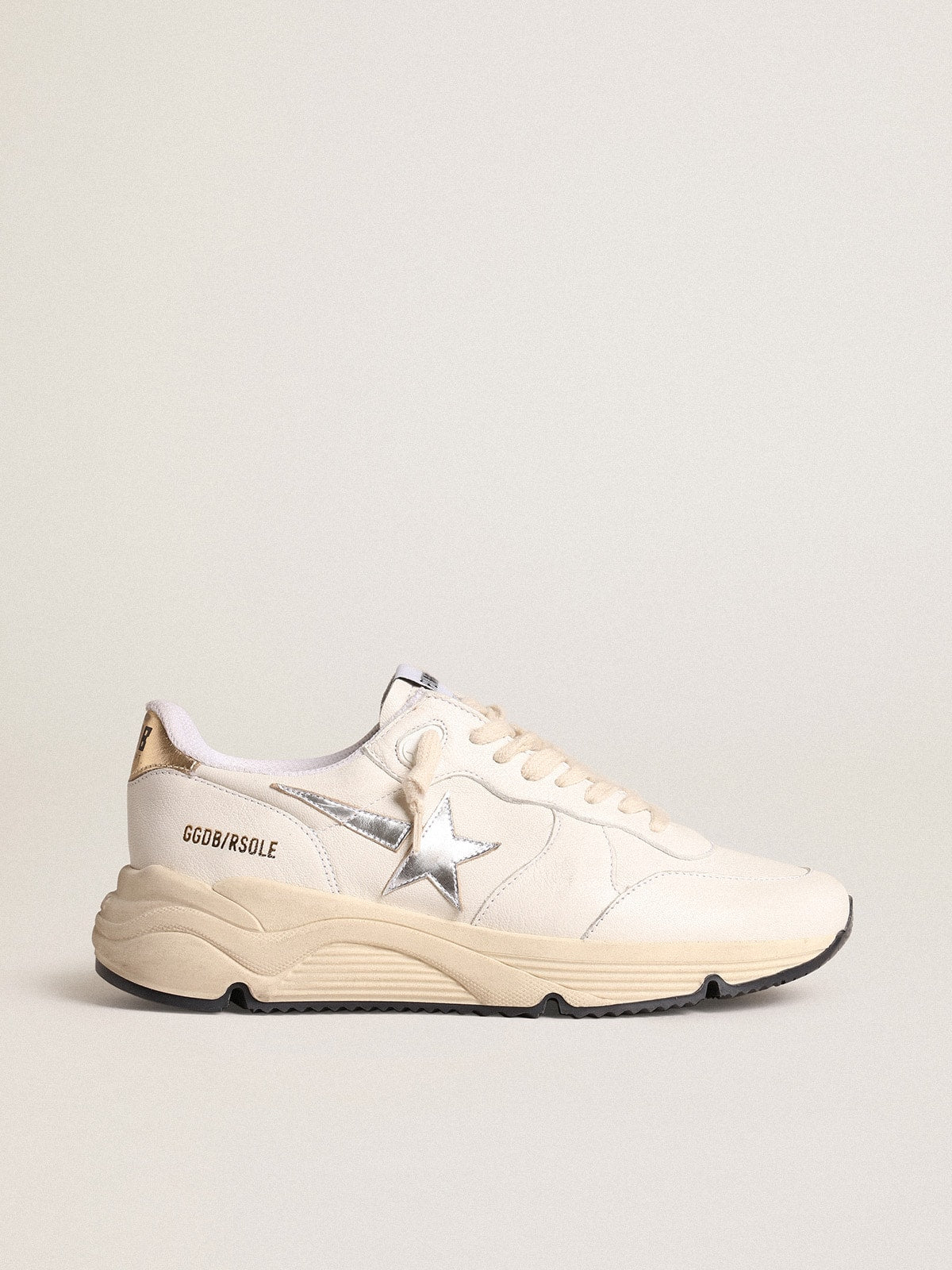 Running Sole in nappa with silver star and gold leather heel tab