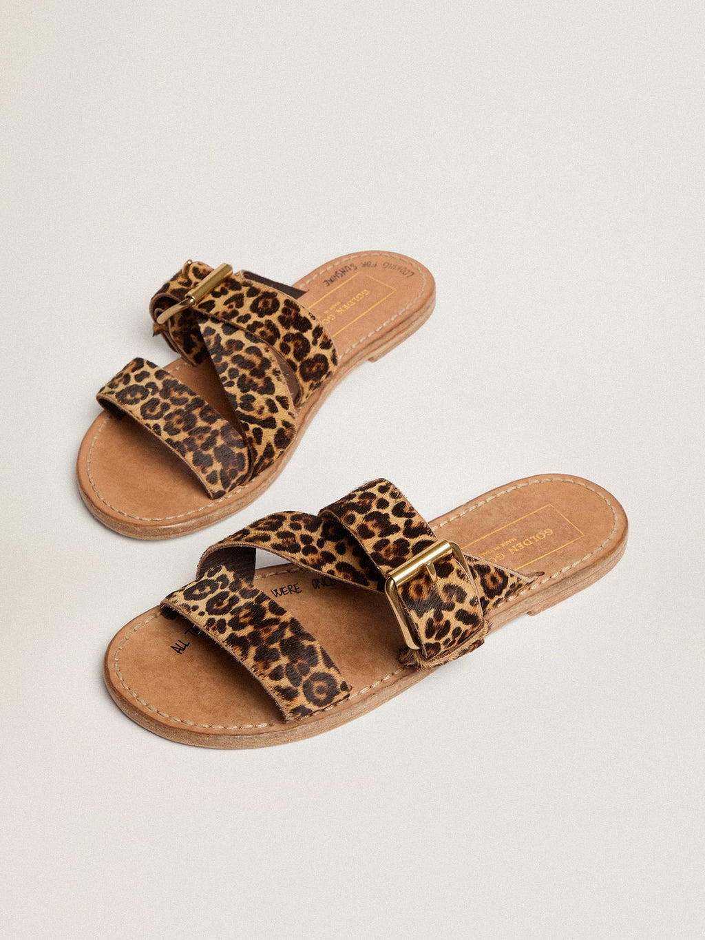 Margaret flat sandals in leopard-print pony skin