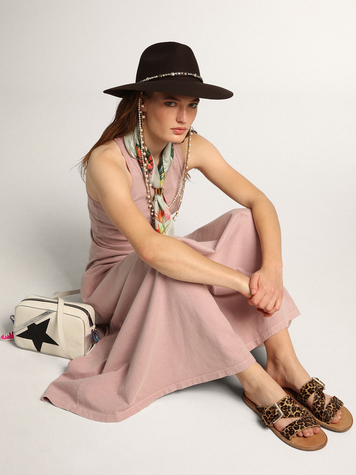 Margaret flat sandals in leopard-print pony skin