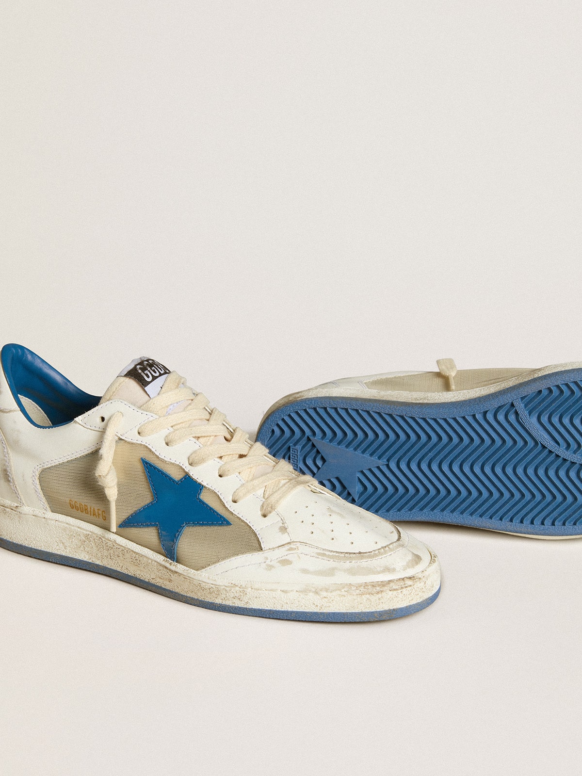 Women's Ball Star LAB in white leather with light blue leather star and white heel tab