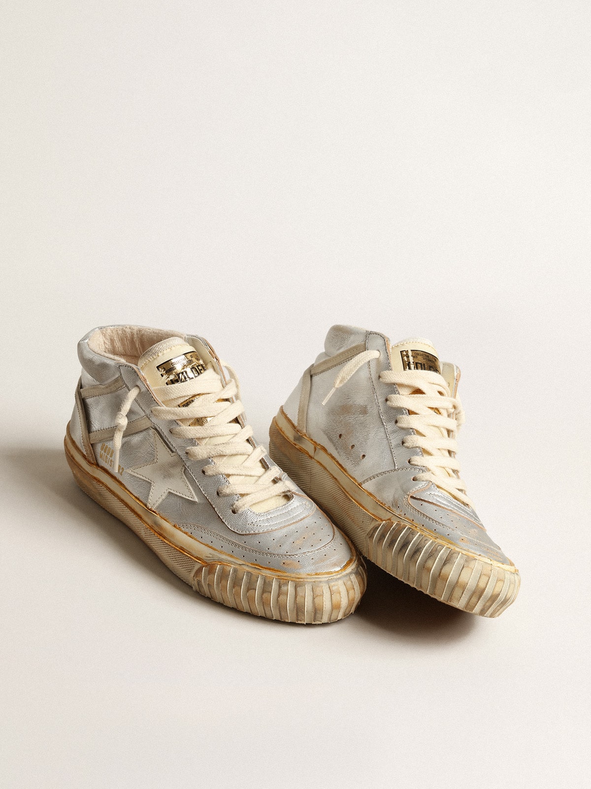 Women's Mid Star in silver metallic leather with ivory star