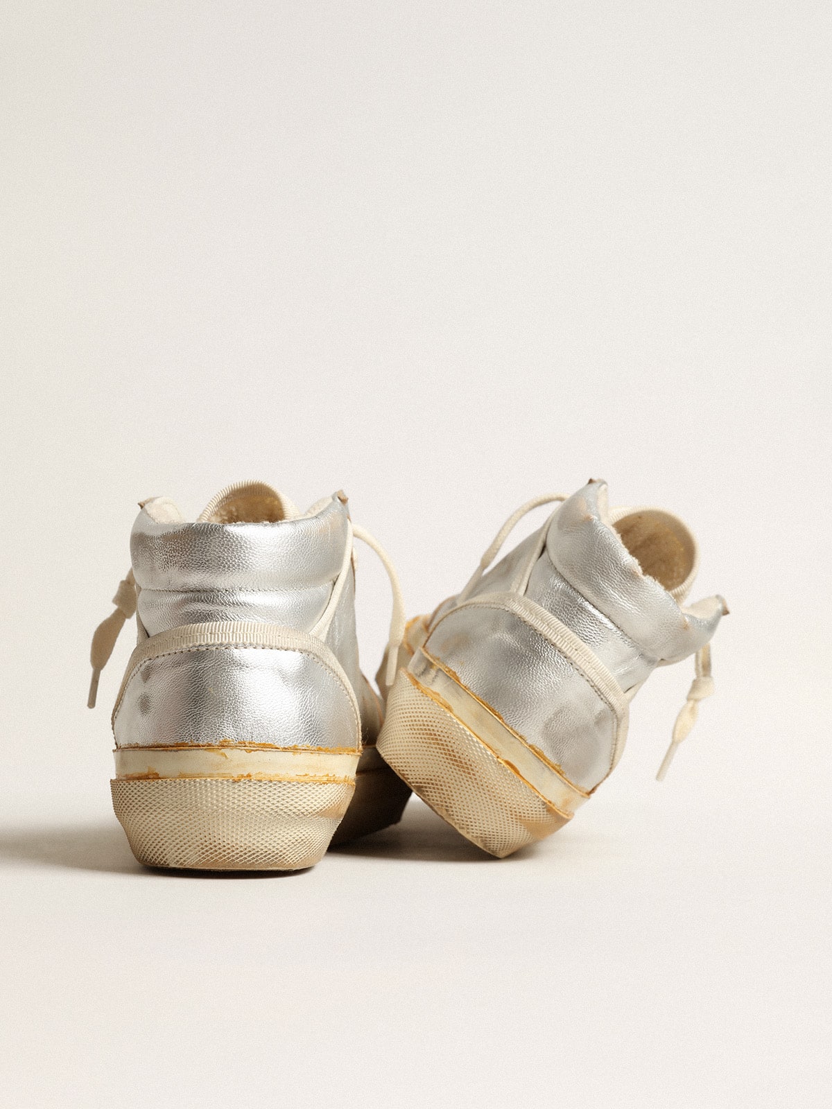 Women's Mid Star in silver metallic leather with ivory star