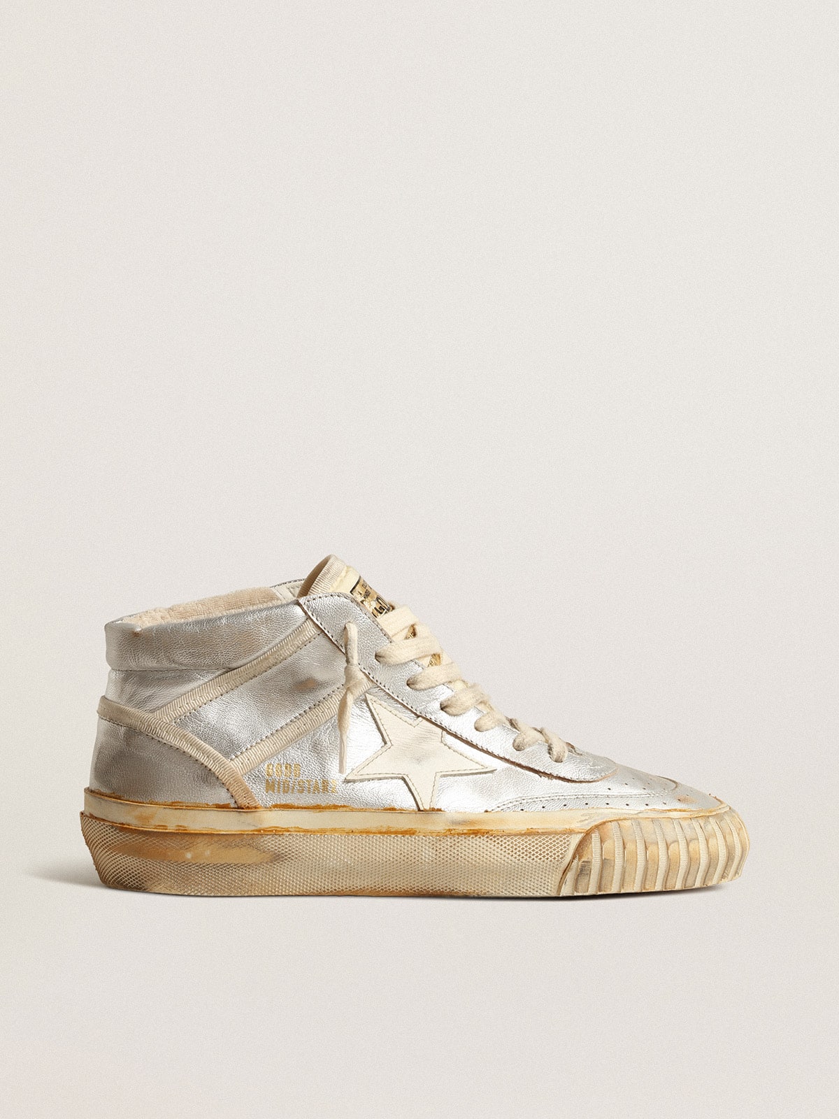 Women's Mid Star in silver metallic leather with ivory star