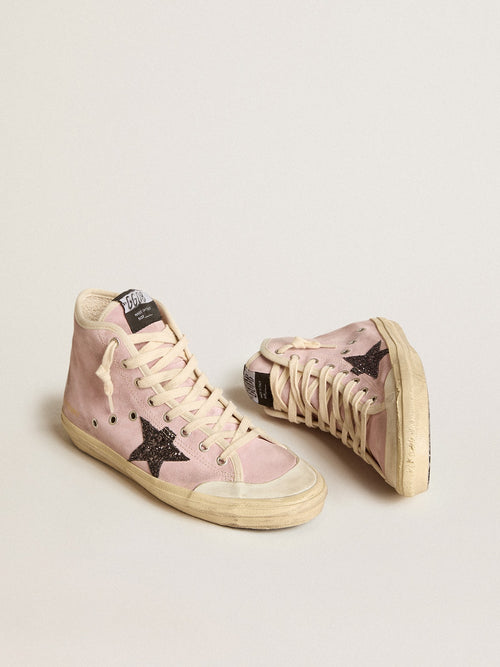 Francy Penstar in pink suede with gray glitter star