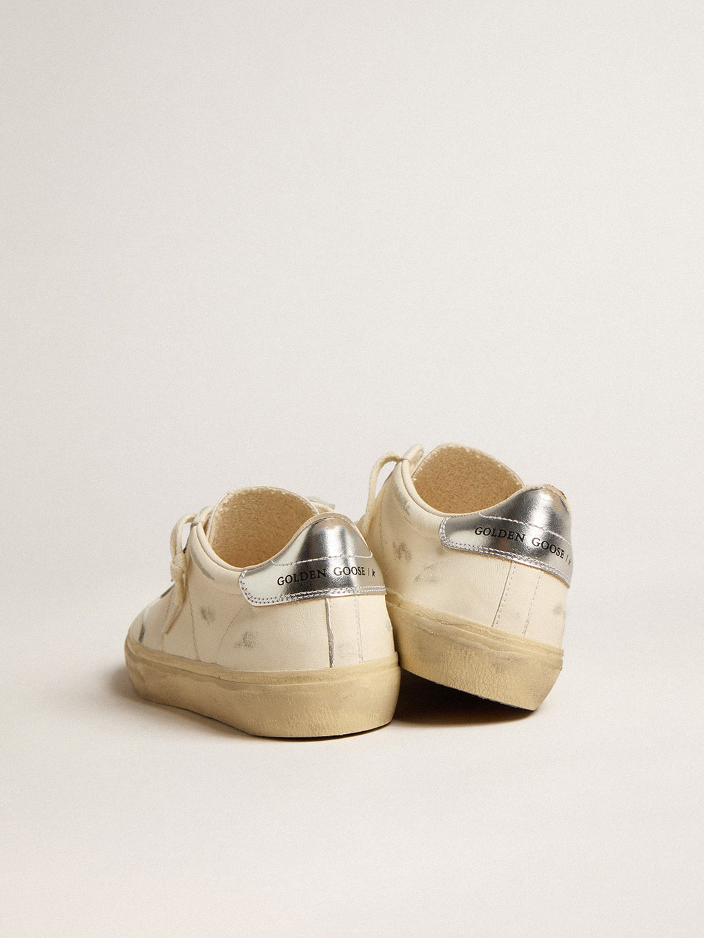 Soul Star in white nappa with metallic silver leather heel tab