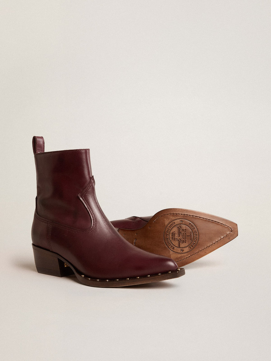 Womens's low Debbie boots in burgundy leather
