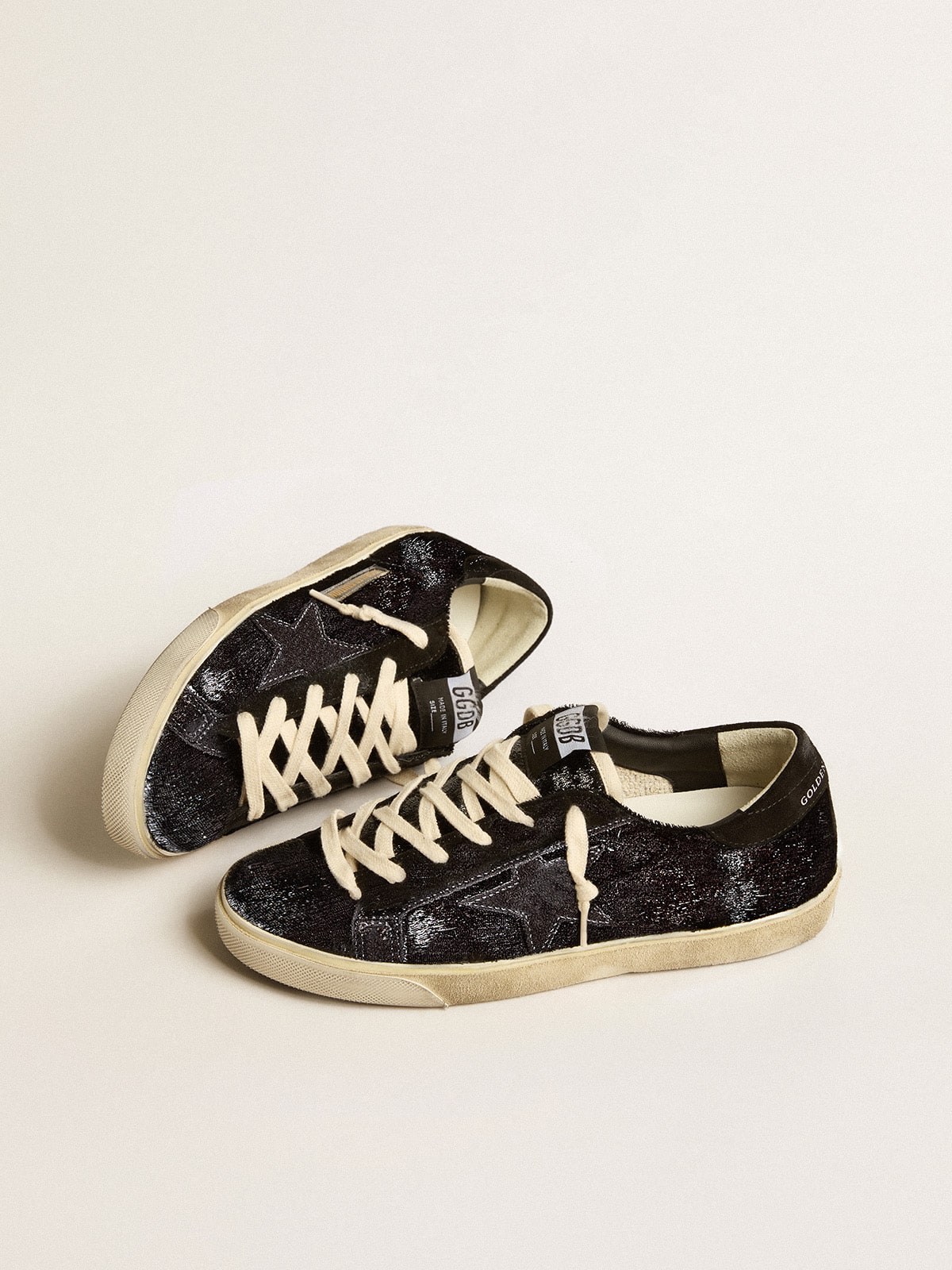 Women's Super-Star in black velvet and suede with black suede star