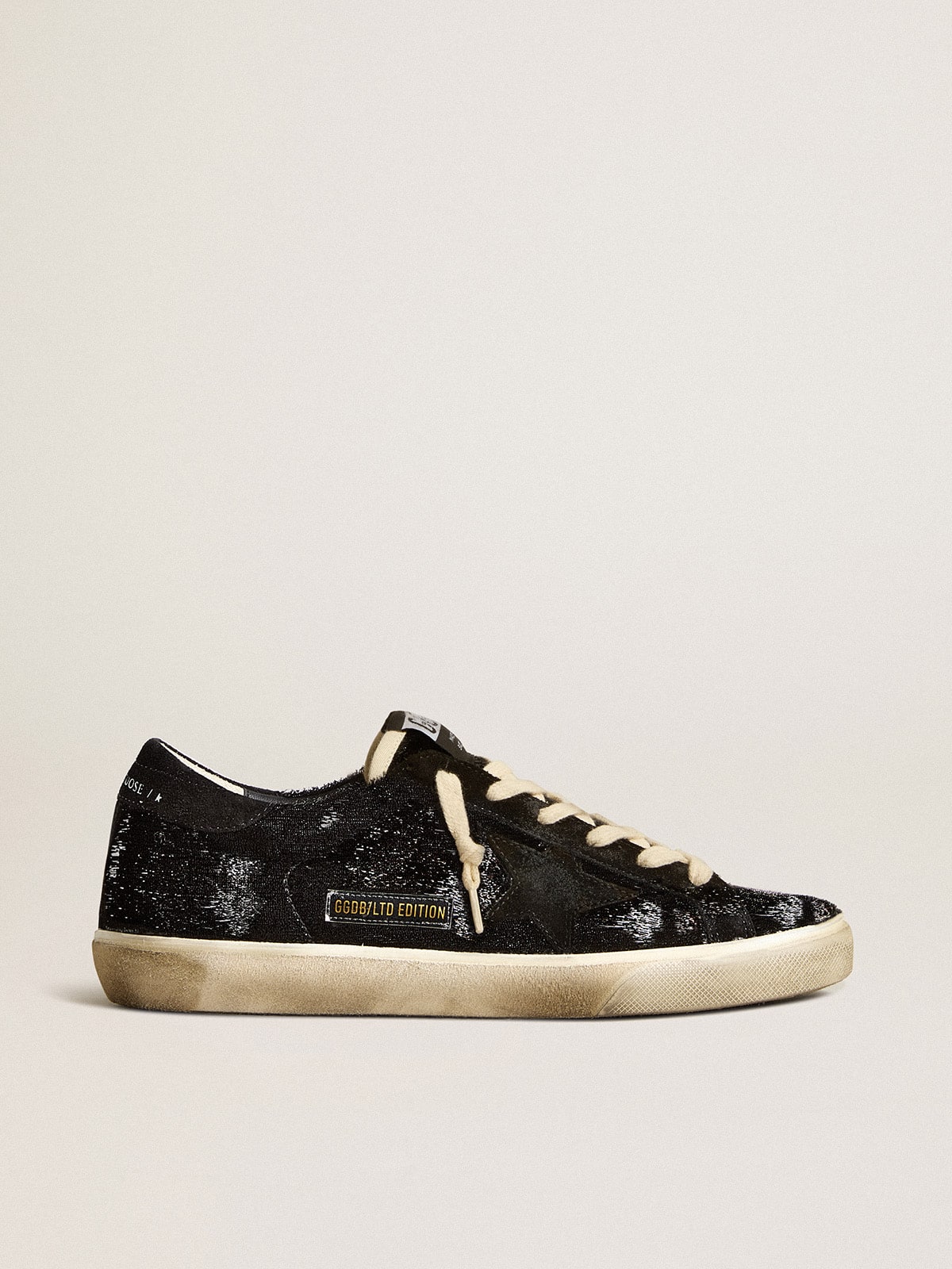 Women's Super-Star in black velvet and suede with black suede star