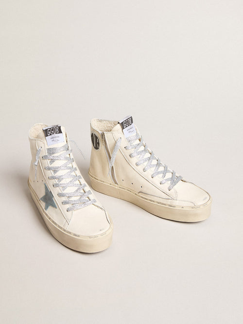 Francy Penstar in white nappa leather with powder-blue suede star