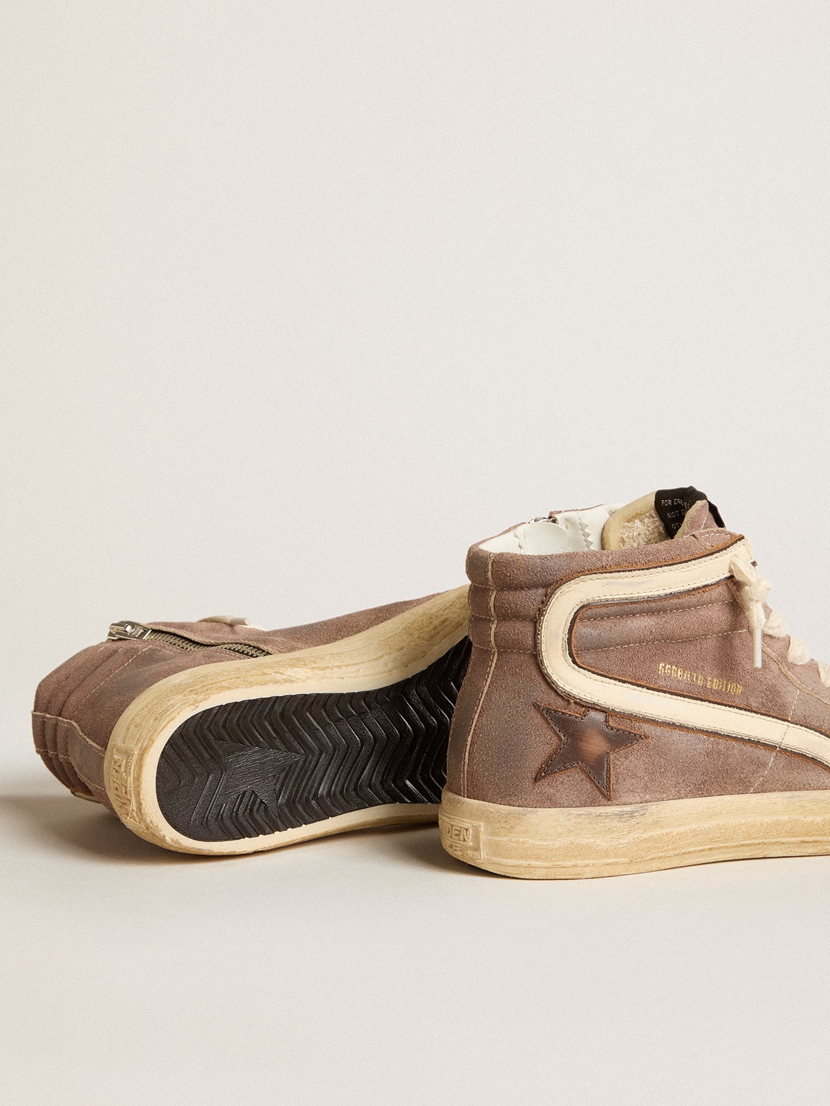 Women's Slide LTD in brown suede with leather star and flash