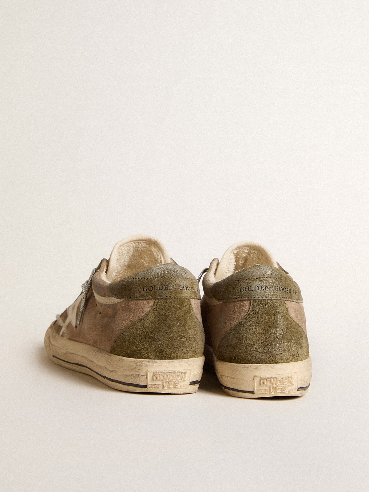 Super-Star LTD in dove-gray suede with leather star and suede heel tab