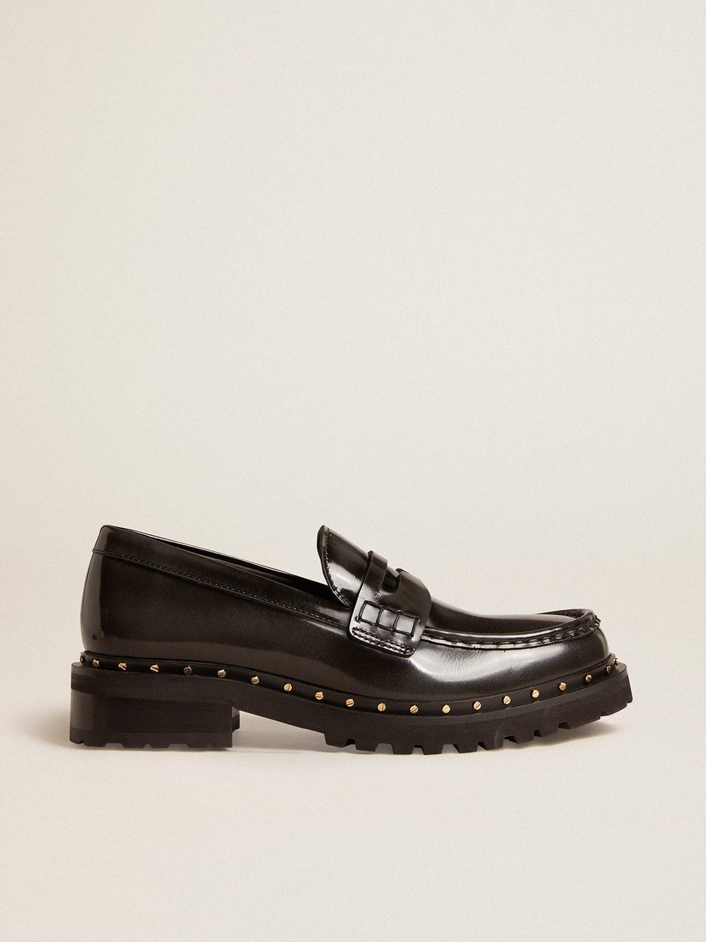 Women's chunky loafers in studded black leather