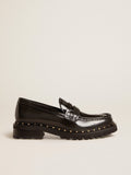 Women's chunky loafers in studded black leather