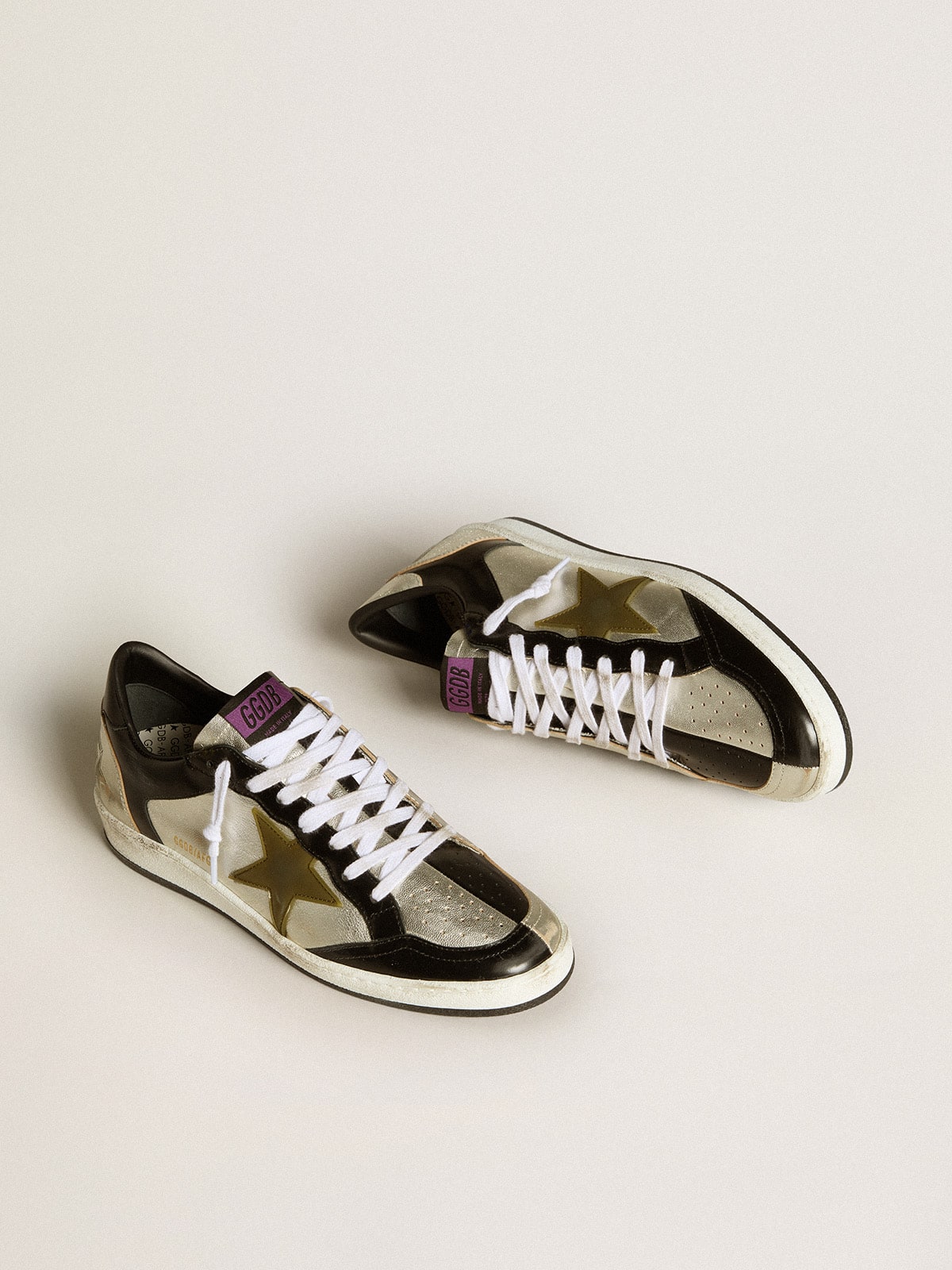 Women's Ball Star LAB in silver leather with brown leather star and black heel tab