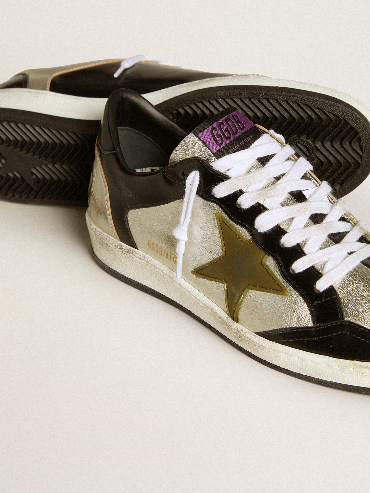 Women's Ball Star LAB in silver leather with brown leather star and black heel tab