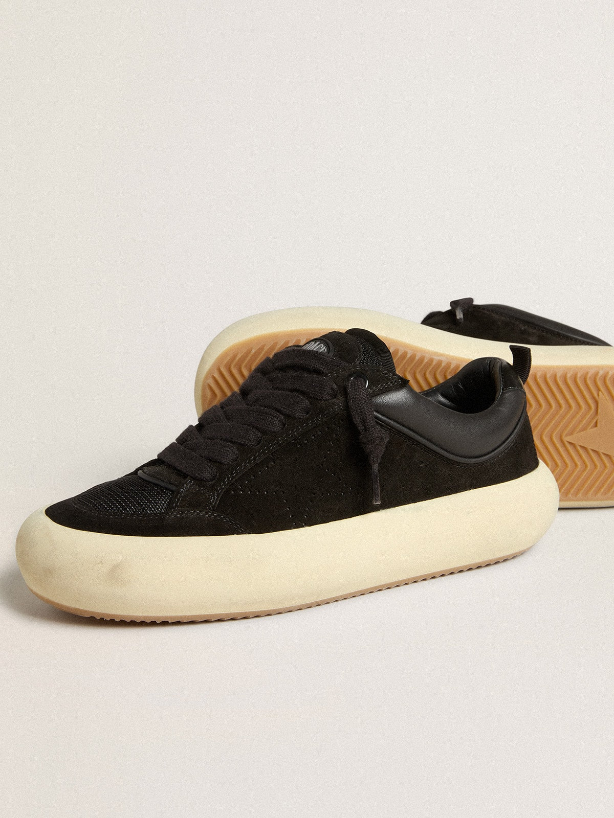 Women's Space-Star Cube in black suede with perforated star